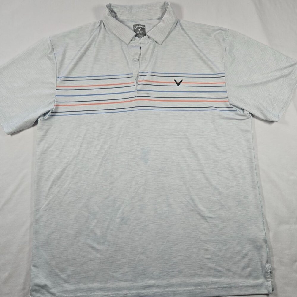 Callaway Opti-Dri Polo Shirt L Gray Striped Short Sleeve‎ Golf Performance Shirt